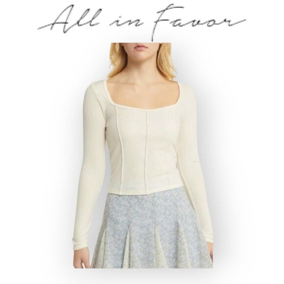 All In Favor Cream Ribbed Square Neck Corset Top Size L - Picture 1 of 8